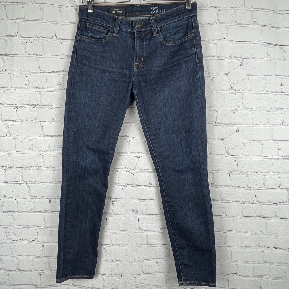J. CREW Toothpick classic dark wash denim skinny straight ankle jeans, size 27